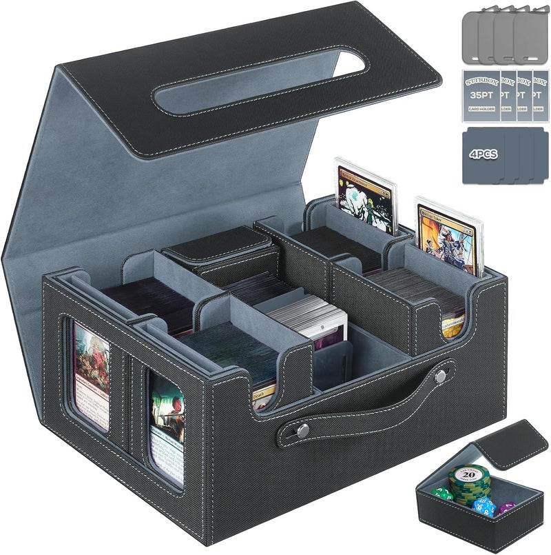 STTRBOX Trading Card Storage Box for MTG, MTG commander deck box，Multi-purpose Deck Case for MTG TCG Sports Card, 4 Toploaders, 4 Stoppers, 4 Colorful Dividers (Black & Grey) - Image 1